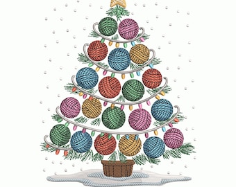 Christmas Tree Embroidery Design, Winter Festive Machine Embroidery File, 9 Sizes DST PES EXP