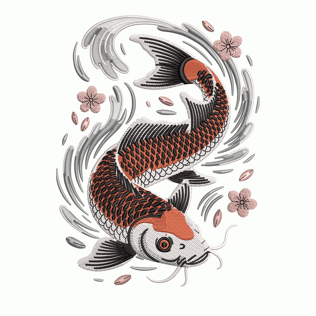 Japanese Patterns Koi Fish Koi Fish Embroidery Design, Japanese Water Garden Pattern, Oriental Art ...