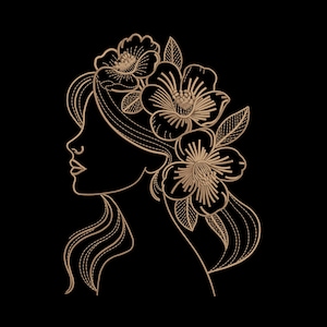 Elegant blommig linjekonst broderidesign för kvinnor, minimalistiskt botaniskt broderimönster – DST PES XXX, 9 storlekar