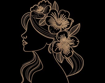Women Elegant Floral Line Art Embroidery Design, Minimal Botanical Embroidery Pattern – DST PES XXX, 9 Sizes