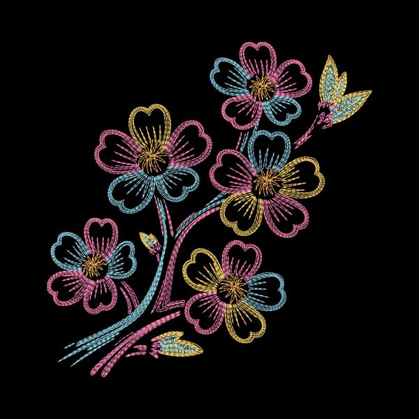Borduurontwerp Sakuratak, borduurbestand Japanse kersenbloesem bloemen – DST PES JEF, 9 maten