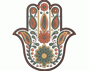 Hamsa Hand Floral Embroidery Design – Boho Protection Symbol Pattern, Spiritual Stitch File, DST PES & More, 9 Sizes