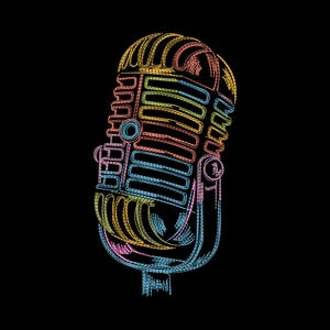 Neonmikrofonbroderidesign – Maskinbroderimönster för retromusikstudio, sångare, scen, DST PES och mer, 9 storlekar