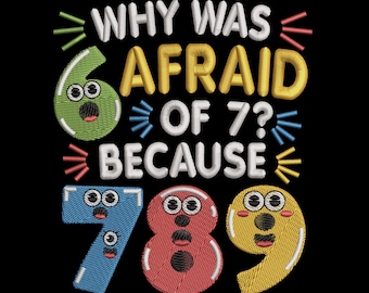 Funny Number Joke Embroidery Design, Why Was Six Afraid Of Seven Meme Machine Embroidery File – DST PES JEF, 9 Sizes