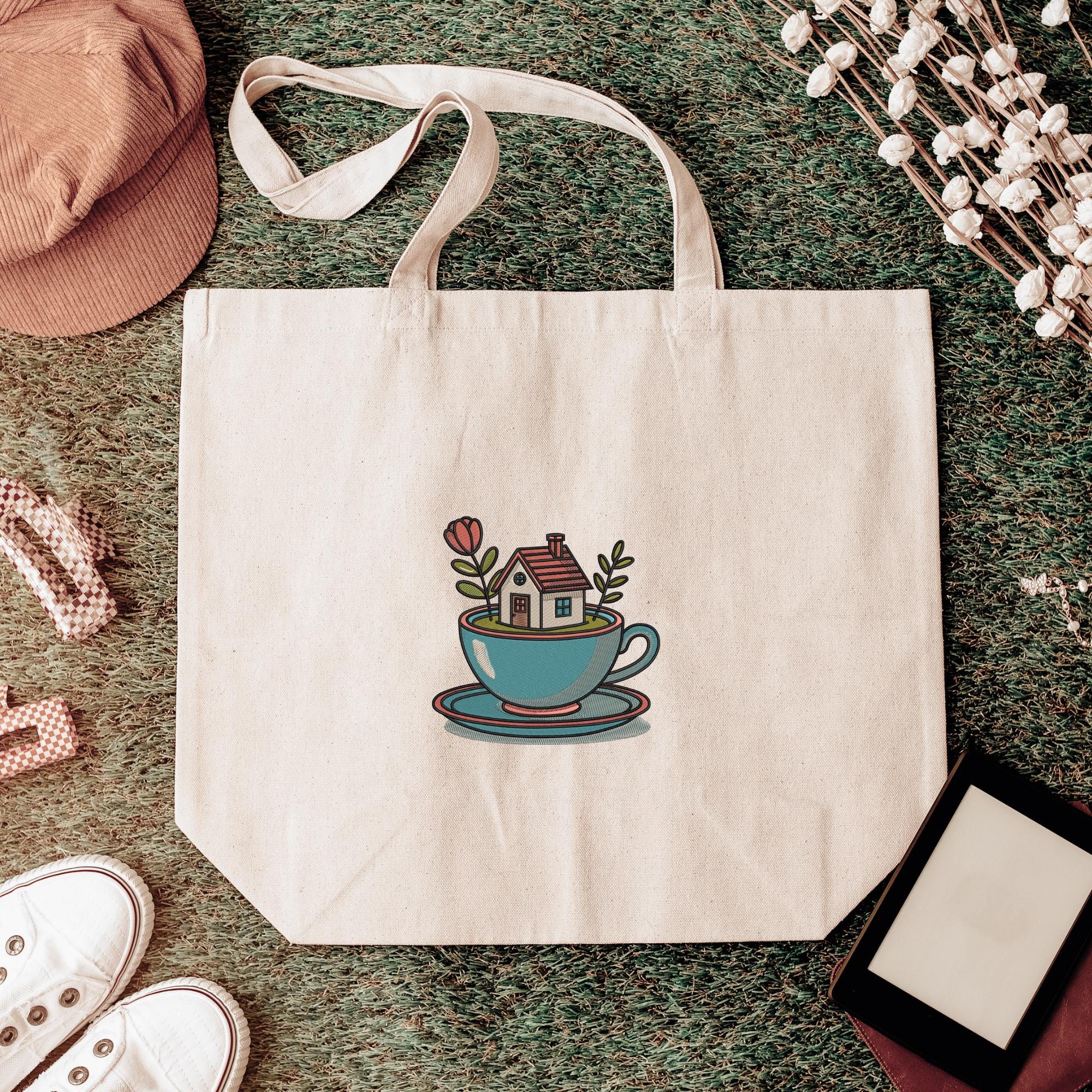 Teacup House Embroidery Design, Cozy Cottage in Cup Pattern, Whimsical ...