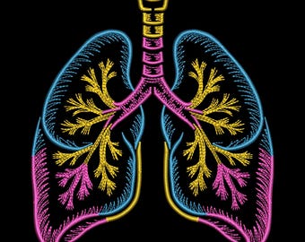 Disegno da ricamo anatomia polmoni al neon, modello da ricamo medico respiratorio - PES JEF EXP, 9 misure