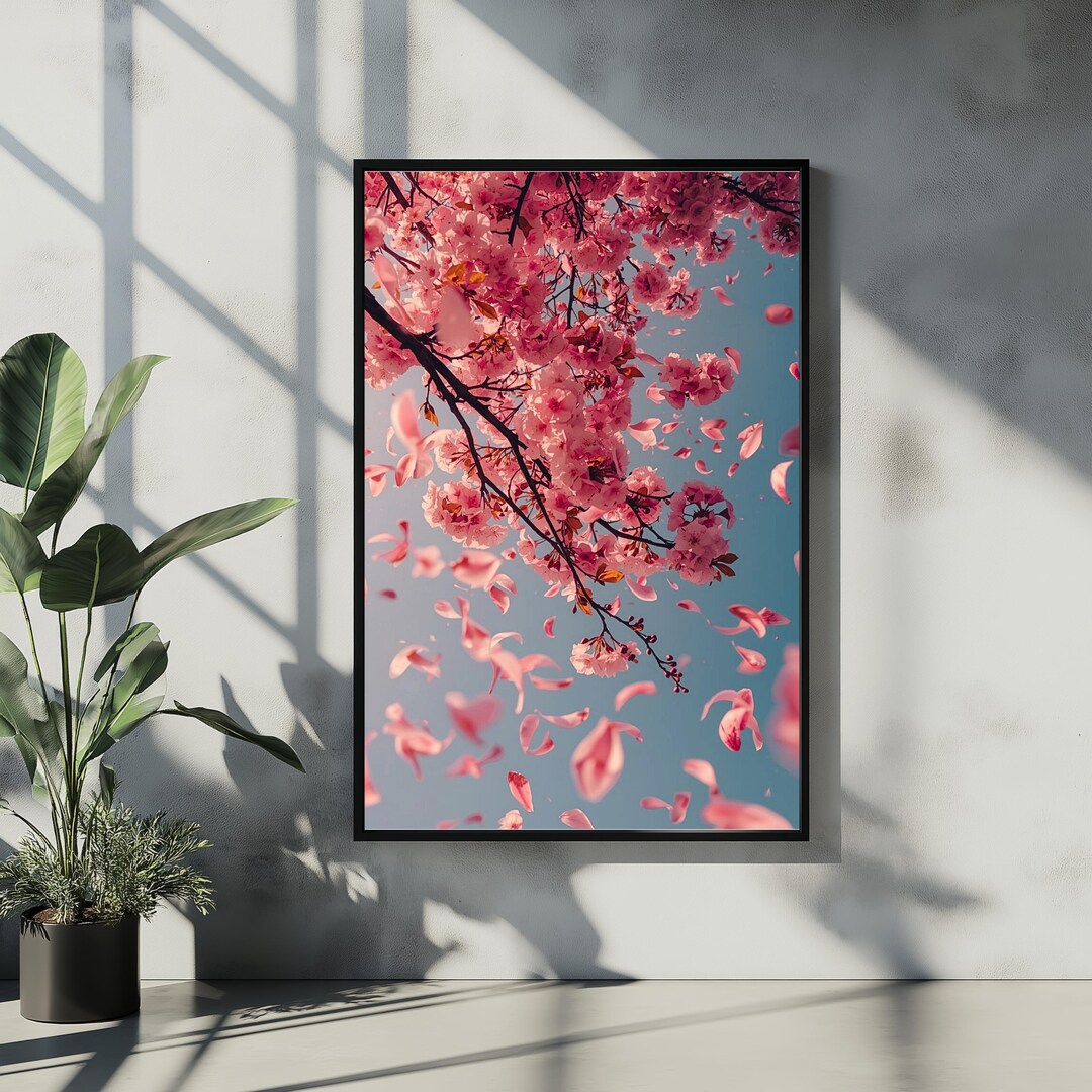 Japandi Cherry Blossom Wall Art Print, Minimal Sakura Branch, Soft Pink ...