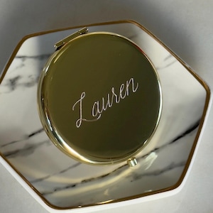 Personalized Hand-Engraved Gold or Silver Compact Mirror: Bridesmaid Gift