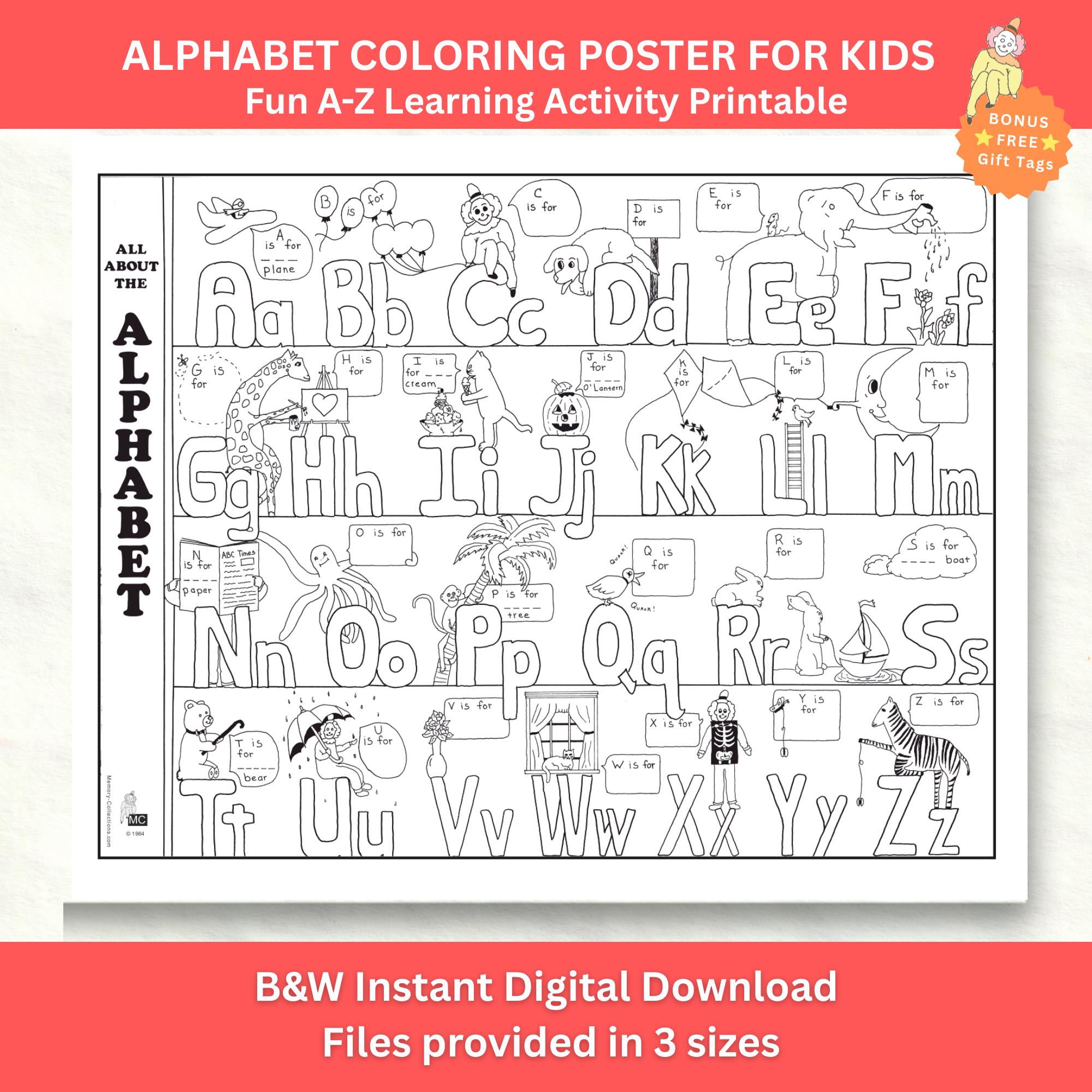 Alphabet Coloring Poster - Digital Download ABC Learning Activity or ...