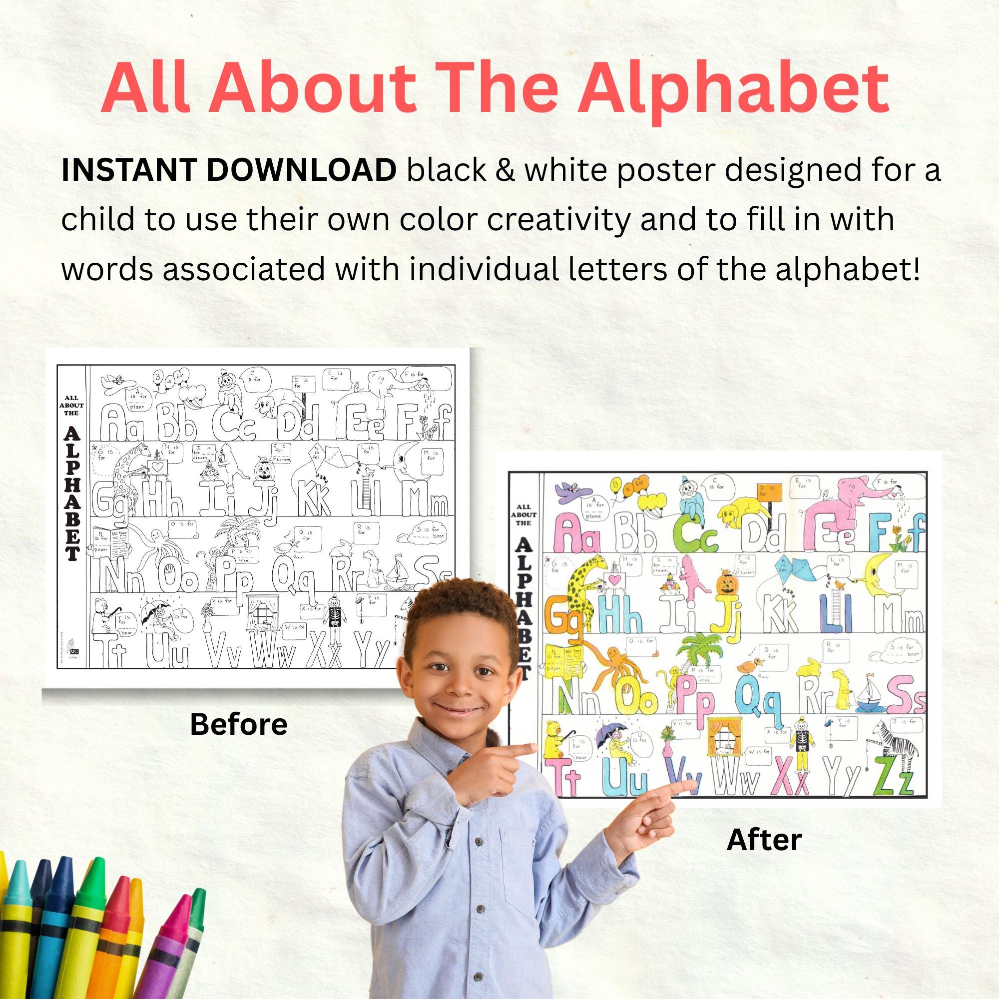 Alphabet Coloring Poster - Digital Download ABC Learning Activity or ...