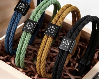 Personalized Engraved Bracelet for Dad ,Christmas Anniversary Gifts ,Custom Initials Sliding Knot Bracelet,  Couple Gift for Men Women