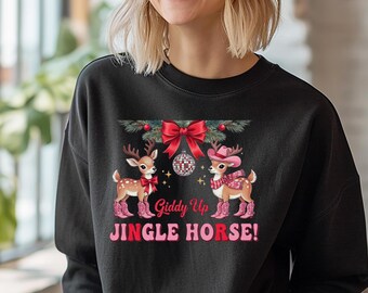 Giddy Up Jingle Horse PNG • Western Christmas Deer Clipart • Retro Cowboy Boot Reindeer • Country Christmas PNG • Cute Holiday Design
