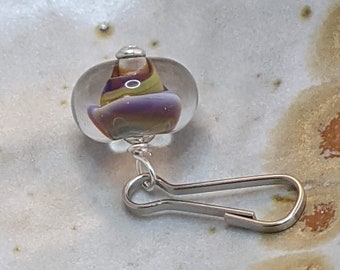 Hand Torched Art Glass Zipper Pull: Purple Orange Spiral Dangle