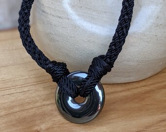 Black Corded Necklace, Monochromatic + Textured, Knotted Statement Necklace