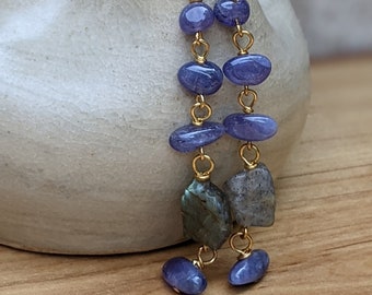 Tanzanite Labradorite Gold Filled Earrings: Long Gemstone Dangles