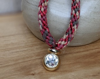 Gold Solitaire Necklace, Red + Tan Corded Necklace, Crystal GF Choker, Upcycled Bezel Pendant