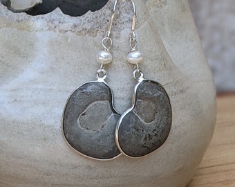 Silver Framed Fairy Stone Earrings: Freshwater Pearl Dangles