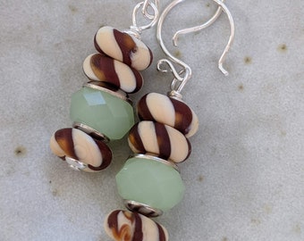Green + Ginger Statement Earrings, Prehnite SS Drop Earrings, Gemstone Dangle Jewelry