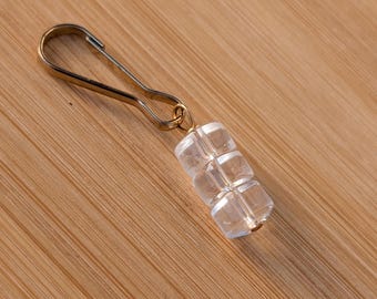 Clear Quartz Crystal Zipper Pull: Silver or Gold Purse Charm