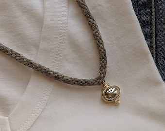 Gray Woven Necklace: Upcycled Hematite Crystal Pendant