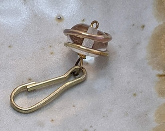 Metallic Ribbon Wrapped Purse Pull, Clear Glass Zip Dangle, Small Gold Gift