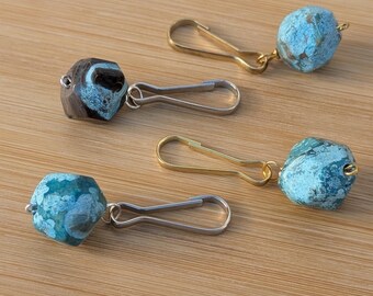 Aqua Jasper Zipper Pull: Silver or Gold Purse Charm