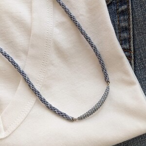 Denim Blue Corded Necklace: Crystal Bar Choker, Magnetic Clasp