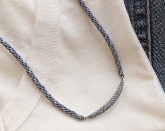 Denim Blue Corded Necklace: Crystal Bar Choker, Magnetic Clasp