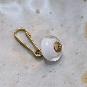 Brass + Glass Decorative Zipper Pull, Snow White Ski Jacket Pull, Swing Zip Accessory Dangle