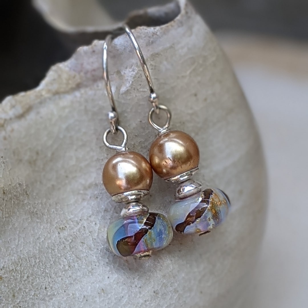 Orecchini pendenti in argento con perline di vetro rosa con filo di vetro, lunghezza 6 cm, Misura unica, Vetro