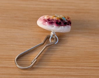 White + Purple Zipper Charm, Spiny Oyster Purse Pull, Shell on Silver or Gold, Resilience