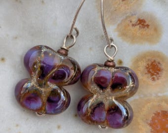 Purple Glass Butterfly Earrings: Sterling Silver Dangles, Long Drop