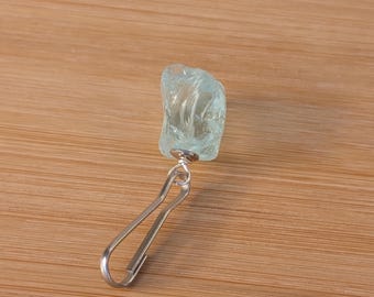 Aqua Marine Zipper Pull: Rough Cut Gemstone Purse Charm