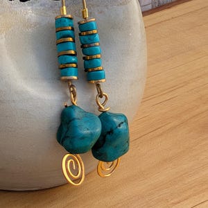 Turquoise Earrings, Long Drop Earrings, Banded Turquoise  Dangle Jewelry, Statement Earrings