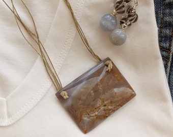 Chalcedony Necklace + Earring Set, Blue Lace Agate Earrings, Earthy Organic Jewelry Set, Glass + Silver