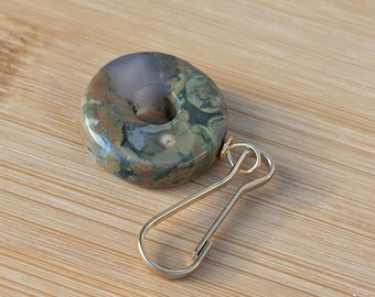 Rainforest Jasper Ring Zipper Pull: Silver or Gold Purse Charm