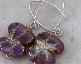 Purple Glass Butterfly Earrings: Sterling Silver Dangles