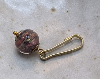 Flame-Worked Glass Zipper Pull: Red, Blue, and Gold