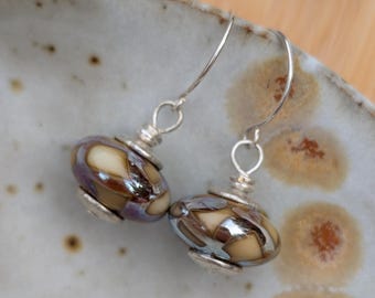 Handmade Art Glass Earrings: Sterling Silver Metallic Ribbon Dangles