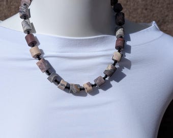 Chohua Jasper Necklace, Modern Choker in Plum + Gray + Black, Matte Stone Necklace