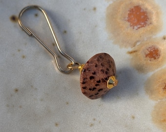 Organic Zipper Charm, Spotted Betel Nut Purse Pull, Brown on Silver or Gold, Elegance