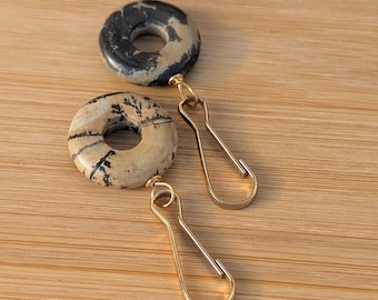 Paintbrush Jasper Zipper Pull: Stone Purse Charm, Silver or Gold