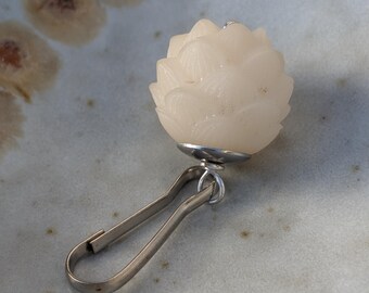 Lotus Flower Zipper Charm, Tagua Nut Purse Pull, Beige on Silver or Gold, Enlightenment