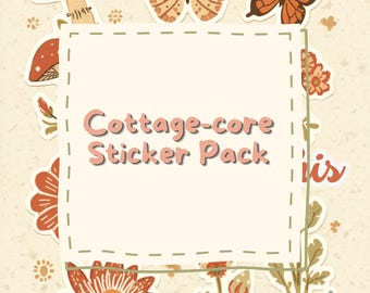 Cottagecore Digitala Klistermärken PNG Svamp Fjäril Blommig Bundle GoodNotes iPad Planner Stickers Retro Natur Good Vibes Pack