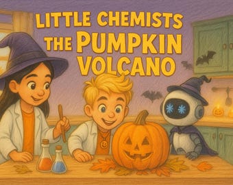 Il vulcano di zucca / Libro scientifico di Halloween per bambini / Storia STEM / Download PDF educativo