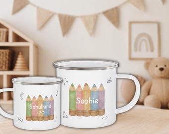 Schulkind 2026 Tasse | Einschulung Geschenk | Emaille Becher für Erstklässler | Schultüte Überraschung | Geschenk für Erstklässler | ABC