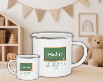 Einschulung 2026 Geschenk | Schulkind Emaille Tasse | 1. Schultag Becher | Personalisiertes Geschenk Erstklässler | Schulkind | Schultüte