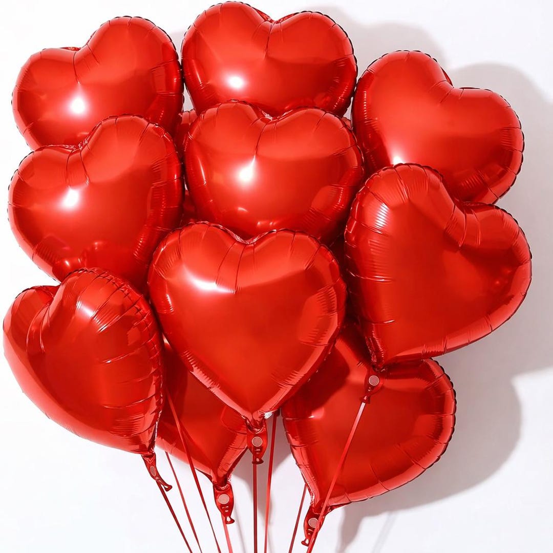 Red Heart Foil Balloons, 10pcs 18 Inch Heart Mylar Balloons for ...