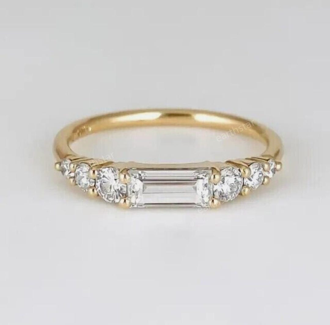 Moissanite Baguette Wedding Band Ring, 14k Yellow Gold Vermeil - Etsy