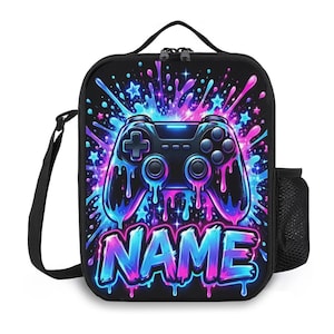 Personalized Gaming Lunch Bag, Custom Name Galaxy Controller Lunch Box, Kids Insulated Lunch Tote, Gamer Gift for Boys, Back to School